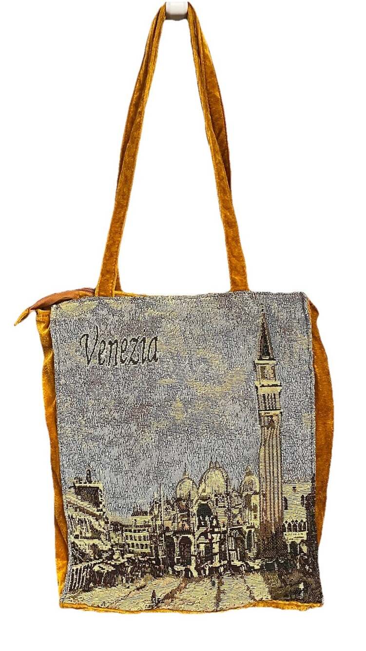 Vintage Venice Tapestry And Velvet Tote Bag 90s